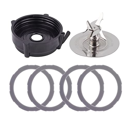 Replacement Blender Parts for Oster Pro 1200 Blender, Includes Stainless Steel Blender Cutter Blade 164160, Jar Base Bottom Cap 179854-000-000 and 4Pcs Silicone Rubber Gaskets 182341-000-842