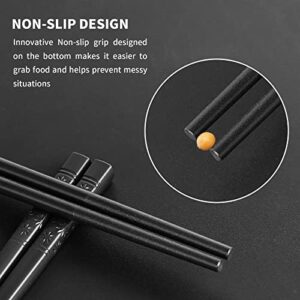 Kirecoo 10 Pairs Fiberglass Chopsticks Reusable, Non-Slip Chopsticks, Japanese Style Chopstick, Black Chop Sticks Pack Reusable Dishwasher Safe, 9 1/2 Inches