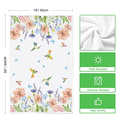 Artoid Mode Anemone Flower Hummingbird Kitchen Towels Dish Towels, 18x26 Inch Seasonal Spring Summer Wild Floral Holiday Decoration Hand Towels Set of 2