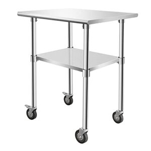 hasopy food prep stainless steel table 30" x 24", heavy duty workbench with adjustable under shelf, commercial worktable with 4 casters for commerical kitchen, restaurant, home and hotel
