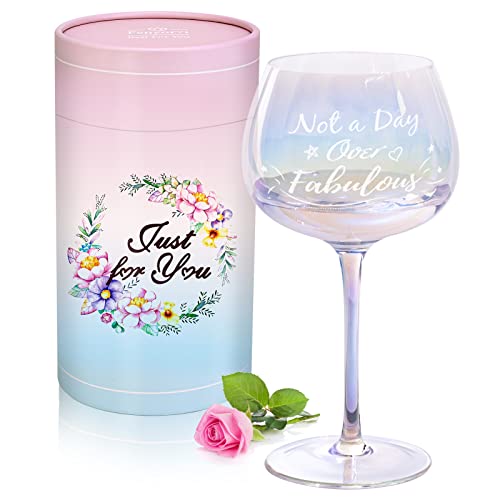 Birthday Gifts for Women - Wine Gifts, Unique Birthday Gifts for Wine Lovers,16 oz Iridescent Glass Gifts - Not a Day Over Fabulous Gifts for Women.