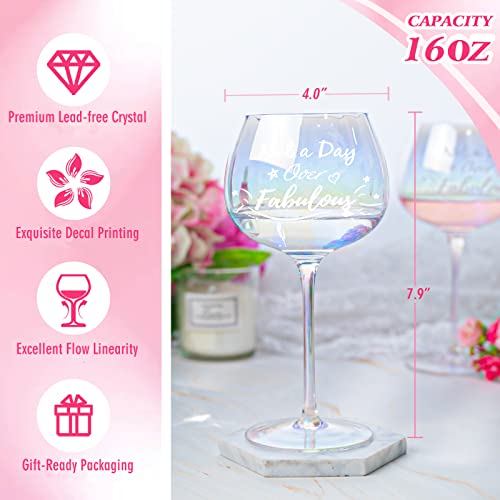 Birthday Gifts for Women - Wine Gifts, Unique Birthday Gifts for Wine Lovers,16 oz Iridescent Glass Gifts - Not a Day Over Fabulous Gifts for Women.