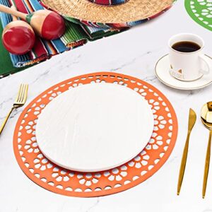 32 Pieces Fiesta Paper Place Mats 14" Mexican Papel Picado Cinco De Mayo Disposable Placemat Round Paper Doilies Cutouts for Mexican Party Supplies Tableware Decoration