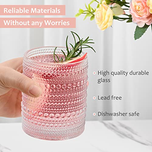 ZMOWIPDL Vintage Glassware Drinking Glasses Set of 6,12 oz Hobnail Glass Cups,Embossed Clear Water Tumbler,for Beer,Cocktail,Whiskey,Juice and Various Mixed Drinks- 1 Cleaning Brush