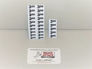 (25) snack vending machine $3.00 / $3.25 price labels
