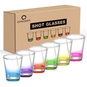 qipecedm 6 pack heavy base shot glasses set, 1.6 oz colorful shot glasses bulk, clear shot glass, tequila cups small glass, shot glasses for whiskey, tequila, vodka, spirits & liquors