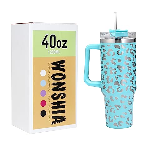 QEAGVJ 40oz Insulated Leopard Tumbler With Lid and Straws,Stainless Steel Coffee Tumbler with handle,Double Vacuum Leak Proof Coffee Travel Mug Water Bottle For Home, Office, Party…