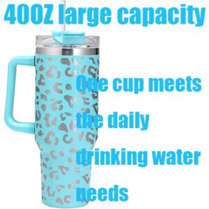 QEAGVJ 40oz Insulated Leopard Tumbler With Lid and Straws,Stainless Steel Coffee Tumbler with handle,Double Vacuum Leak Proof Coffee Travel Mug Water Bottle For Home, Office, Party…