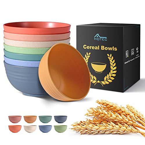 HOTEC Unbreakable Wheat Straw Cereal Bowls - Microwave & Dishwasher Safe Soup and Salad Bowls, Set of 8, 26oz, BPA Free, Multicolor