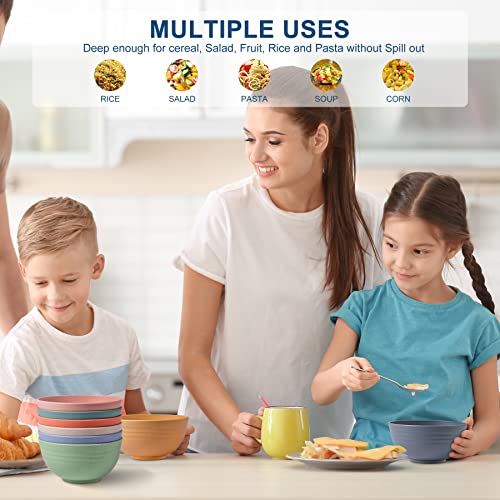 HOTEC Unbreakable Wheat Straw Cereal Bowls - Microwave & Dishwasher Safe Soup and Salad Bowls, Set of 8, 26oz, BPA Free, Multicolor