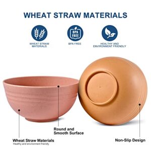 HOTEC Unbreakable Wheat Straw Cereal Bowls - Microwave & Dishwasher Safe Soup and Salad Bowls, Set of 8, 26oz, BPA Free, Multicolor