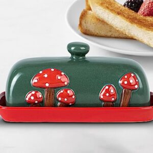 Mushroom Butter Dish With Lid For Countertop Ceramic Butterdish Red Butter Container Butter Tray Large Butter Dish Covered Butter Dish