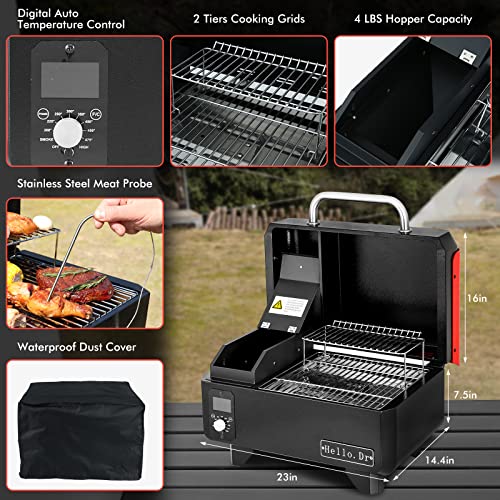 Hello.Dr Portable Wood Pellet Grill and Smoker,Electric Outdoor 8 in 1 Tabletop Grills for RV Camping Tailgating RV Cooking BBQ, Intelligent Temperature Control and Superheated Steam Technology