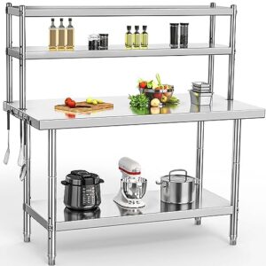 yitahome stainless steel table with overshelves, 48" x 24" work table with 48" x 12" shelf, metal table prep table for home kitchen restaurant garage warehouse