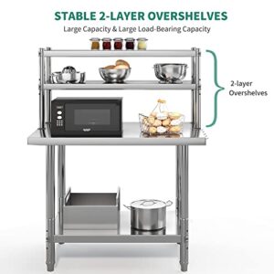 YITAHOME Stainless Steel Table with Overshelves, 48" X 24" Work Table with 48" X 12" Shelf, Metal Table Prep Table for Home Kitchen Restaurant Garage Warehouse