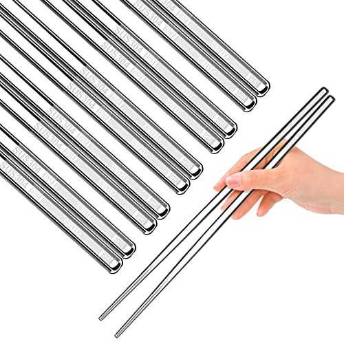 YTLX 5 Pairs Premium Stainless Steel Metal Chopsticks, Reusable Silver Chopsticks Dishwasher Safe, Square Lightweight Non-Slip Chop Sticks Easy to Use for Home Kitchen Hotel Restaurant