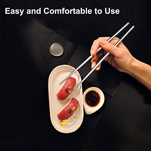 YTLX 5 Pairs Premium Stainless Steel Metal Chopsticks, Reusable Silver Chopsticks Dishwasher Safe, Square Lightweight Non-Slip Chop Sticks Easy to Use for Home Kitchen Hotel Restaurant