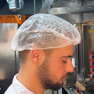 disposable bouffant caps, 100 pcs, 20 inches white disposable nonwoven bouffant caps hair net hair sleeves with swivel side headbands, unisex, perfect for sleeping hair nets, head cover food service