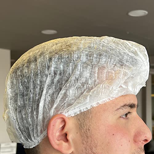 Disposable Bouffant Caps, 100 Pcs, 20 inches White Disposable Nonwoven Bouffant Caps Hair net Hair Sleeves with Swivel Side Headbands, Unisex, Perfect for Sleeping Hair Nets, Head Cover Food Service