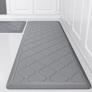 latida kitchen mats 2 pcs cushioned anti fatigue kitchen rugs and mat, 1/2 inch thick waterproof non slip kitchen rug set, pvc non skid comfort cushion mat for kitchen floor sink office laundry, grey