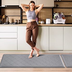 Latida Kitchen Mats 2 PCS Cushioned Anti Fatigue Kitchen Rugs and Mat, 1/2 Inch Thick Waterproof Non Slip Kitchen Rug Set, PVC Non Skid Comfort Cushion Mat for Kitchen Floor Sink Office Laundry, Grey