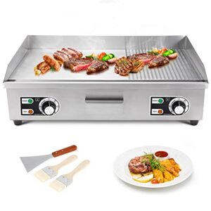 ironwalls commercial electric griddle 29 inch, 110v 4400w stainless steel countertop griddle nonstick flat top grill indoor with 122 ℉-572 ℉dual independent temperature control for restaurant kitchen