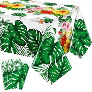 tatuo hawaiian tablecloths tropical luau table covers summer party decoration palm leaves plastic disposable rectangular aloha tablecloth large tablecloth for summer cocktail party supplies (3 pcs)