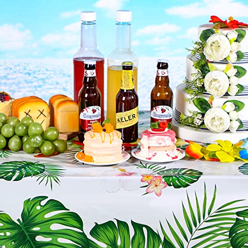 Tatuo Hawaiian Tablecloths Tropical Luau Table Covers Summer Party Decoration Palm Leaves Plastic Disposable Rectangular Aloha Tablecloth Large Tablecloth for Summer Cocktail Party Supplies (3 Pcs)