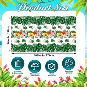 Tatuo Hawaiian Tablecloths Tropical Luau Table Covers Summer Party Decoration Palm Leaves Plastic Disposable Rectangular Aloha Tablecloth Large Tablecloth for Summer Cocktail Party Supplies (3 Pcs)