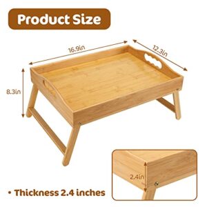 Moretoes 2pcs Bed Tray Table for Eating, Bamboo Breakfast Food Tray with Foldable Legs and Handles Serving for Bed Breakfast Eating Sofa Laptop Desk Snack Tray