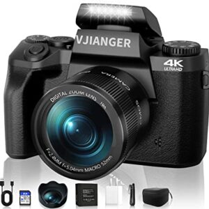 VJIANGER Digital Camera 4K Vlogging Camera 64MP Mirrorless Cameras for Photography with Dual Camera, WiFi, 52mm Fixed Lens, 4.0" Touch Screen, 32GB SD Card & Camera Bag(W05-Black2)