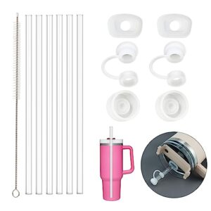silicone spill proof stopper set and replacement straws for stanley h1.0 40oz 30oz tumbler, yoelike reusable clear straws leak proof straws topper accessories for stanley mug cup