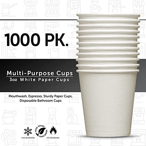 Prestee 1000 Pack 3oz Small Paper Cups - Disposable Paper Cups, Paper Coffee Cups for Espresso Hot Cups, Disposable Mini Bathroom Cups, Disposable Mouthwash Cups, Small Snack Cups for Water Small Cups