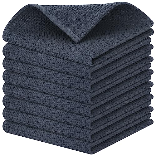 Mordimy 100% Cotton Waffle Weave Dish Cloths, 8-Pack Super Soft and Absorbent Dish Towels Quick Drying Dish Rags, 12 x 12 Inches, Dark Grey