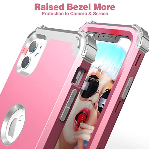 IDweel iPhone 11 Case with Screen Protector(Tempered Glass), Hybrid 3 in 1 Shockproof Slim Fit Heavy Duty Protection Hard PC Cover Soft Silicone Bumper Full Body Case,Pink/Light Grey