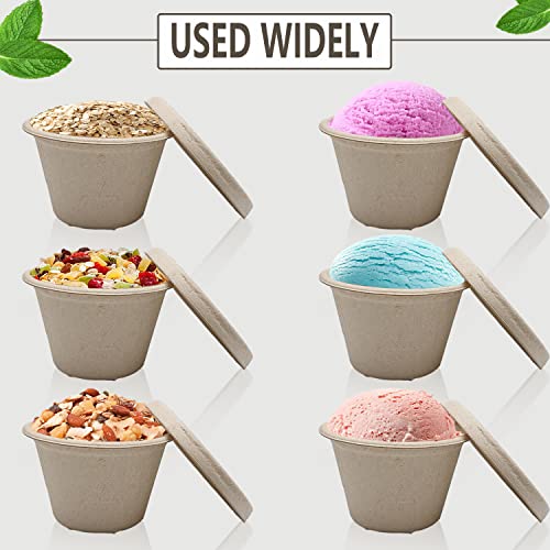 Goiio 100 Pcs 4 Oz Bagasse Fiber Condiment Cups with Lids, Compostable Portion Cups, Disposable Souffle, for Snack Dressing Food Storage