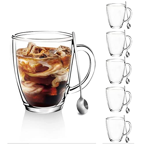 [6 PACK,12 OZ] DESIGN•MASTER Premium Glass Coffee Mugs with Spoons. Transparent Tea Glasses for Hot/Cold Beverages, Perfect Design for Americano, Cappuccino, Tea and Beverage.