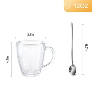 [6 PACK,12 OZ] DESIGN•MASTER Premium Glass Coffee Mugs with Spoons. Transparent Tea Glasses for Hot/Cold Beverages, Perfect Design for Americano, Cappuccino, Tea and Beverage.