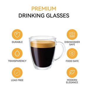 [6 PACK,12 OZ] DESIGN•MASTER Premium Glass Coffee Mugs with Spoons. Transparent Tea Glasses for Hot/Cold Beverages, Perfect Design for Americano, Cappuccino, Tea and Beverage.