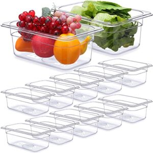 hoolerry 12 packs plastic food pan 1/4 size commercial food storage containers pans clear stackable restaurant hotel pans for kitchen fruits vegetables beans corns (3.9 inches deep)