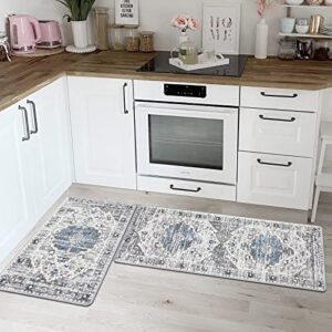 HEBE Boho Anti Fatigue Kitchen Rug Sets 2 Piece Non Slip Cushioned Kitchen Rugs and Mats Kitchen Mats for Floor Waterproof Distressed Kitchen Rug Carpet Runner for Sink Laundry Office