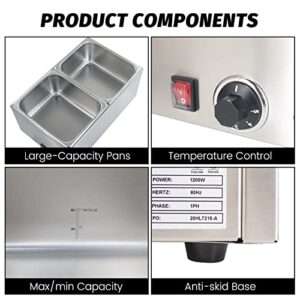 EASYROSE Commercial Food Warmer 2-Pan Steam Table Food Warmer Buffet Bain Marie with Temperature Control & Lids, Electric Warming Trays for Food or Sauces - 120V, 1200W, 10.6 QT/Pan