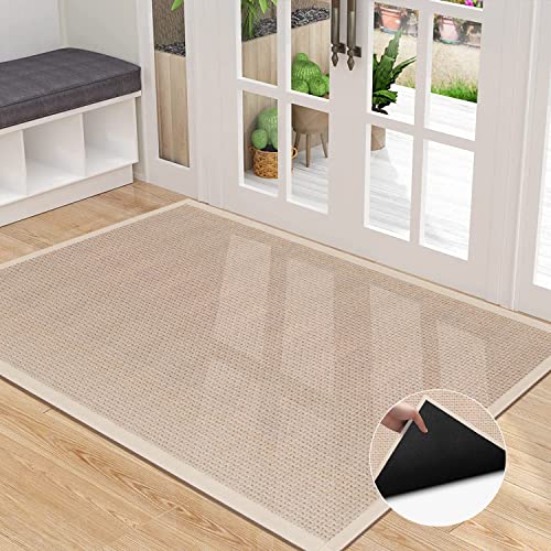 Indoor Door Mat Rug Non Slip, Washable Entry Mat Entry Way Rug, Long Outdoor Door Mat Waterproof, Entryway Mat Front Rubber Door Mat Outdoor Entrance, Low Profile Doormat Entry Rug, Beige