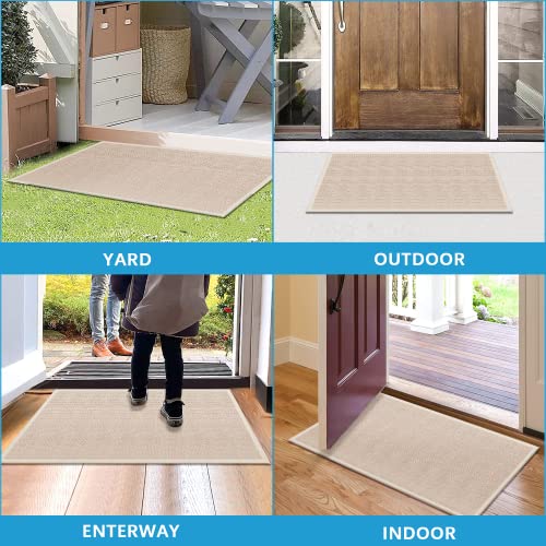 Indoor Door Mat Rug Non Slip, Washable Entry Mat Entry Way Rug, Long Outdoor Door Mat Waterproof, Entryway Mat Front Rubber Door Mat Outdoor Entrance, Low Profile Doormat Entry Rug, Beige