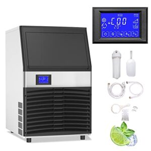 commercial grade ice maker machine - 450w 80-90lbs/24h with 40lbs bin, full heavy duty stainless steel construction, freestanding automatic clear cube ice making machine for home bar