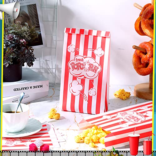 Sherr 300 Pieces Paper Popcorn Bags Bulk 2 oz Grease Proof Popcorn Holders Disposable Popcorn Accessories Vintage Red and White Striped Design for Popcorn Machine Movie Night Theater Carnival Supplies