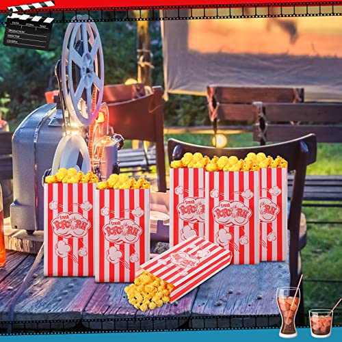 Sherr 300 Pieces Paper Popcorn Bags Bulk 2 oz Grease Proof Popcorn Holders Disposable Popcorn Accessories Vintage Red and White Striped Design for Popcorn Machine Movie Night Theater Carnival Supplies