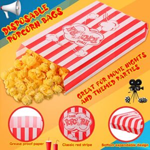 Sherr 300 Pieces Paper Popcorn Bags Bulk 2 oz Grease Proof Popcorn Holders Disposable Popcorn Accessories Vintage Red and White Striped Design for Popcorn Machine Movie Night Theater Carnival Supplies