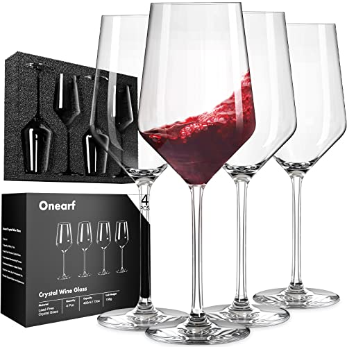 ONEARF Wine Glasses Set of 4,15oz Hand Blown White and Red Wine Glasses.Lead-Free Premium Crystal Clear Glass Burgundy Boardeaux Wine Glass Set for Daily Use Wedding Anniversary or Birthday Gift