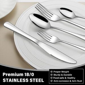 68-Piece Silverware Set with Serving Utensils, Heavy Duty Stainless Steel Flatware Set for 12, Food-Grade Tableware Cutlery Set, Utensil Sets for Home Restaurant, Mirror Finish, Dishwasher Safe